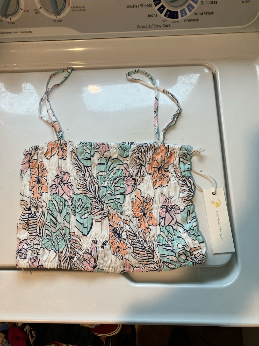 Smocked Tropical Print Crop Tank Top - Pastel Floral m whimsical cottagecore new